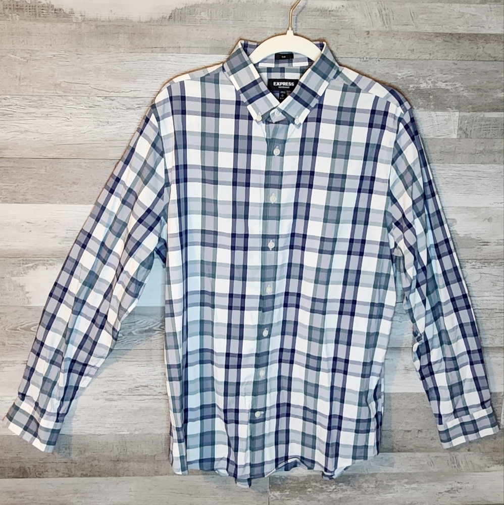 Express Performance Slim Fit Men's Plaid Button Down Shirt